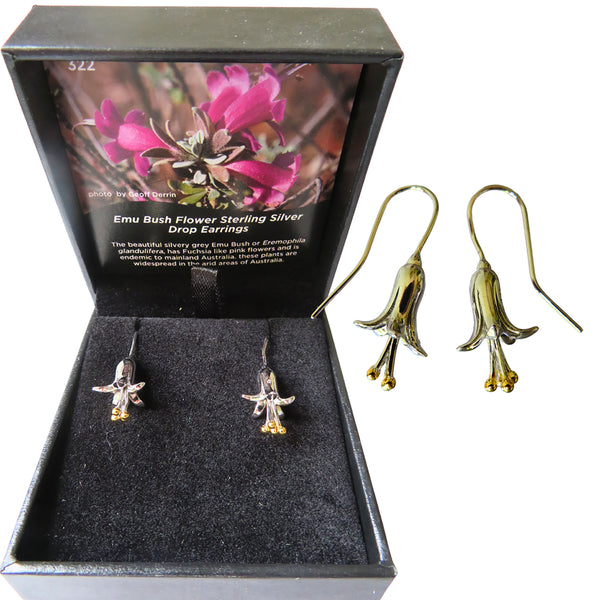 Earring -Emu Bush Flower Sterling Silver Drop