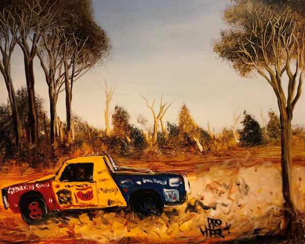 Pro Hart Signed Print - Outback Rally Ute